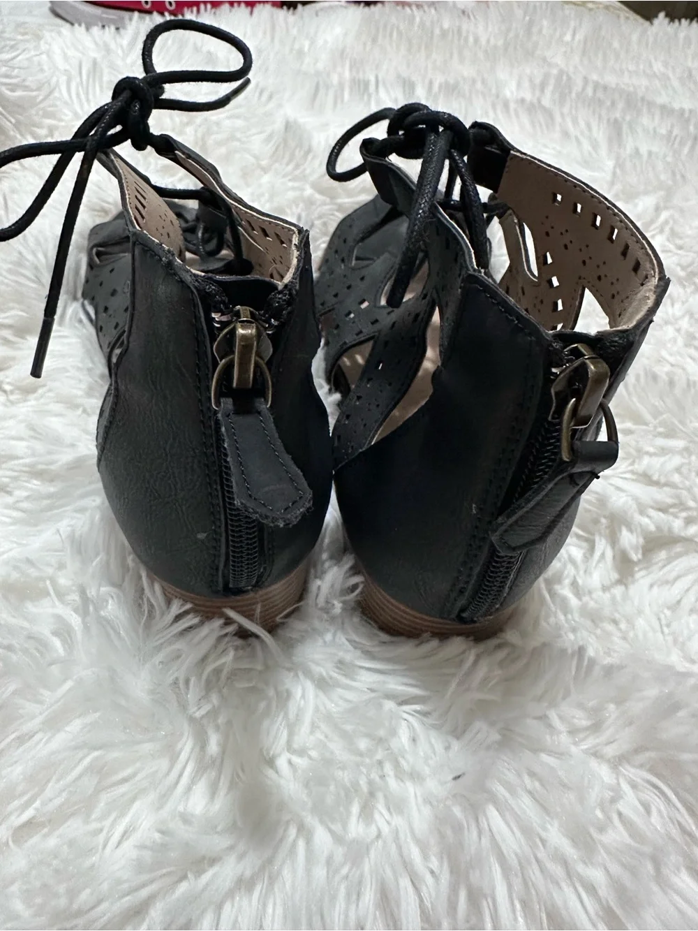 Harper Canyon Black Lace-Up Cutout Sandals